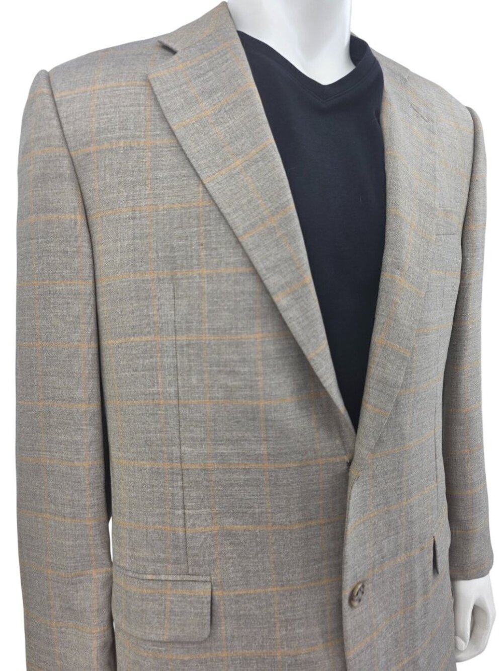Hickey Freeman Madison 42L Checked Wool Blazer Beige Plaid Sport Coat Mens Class